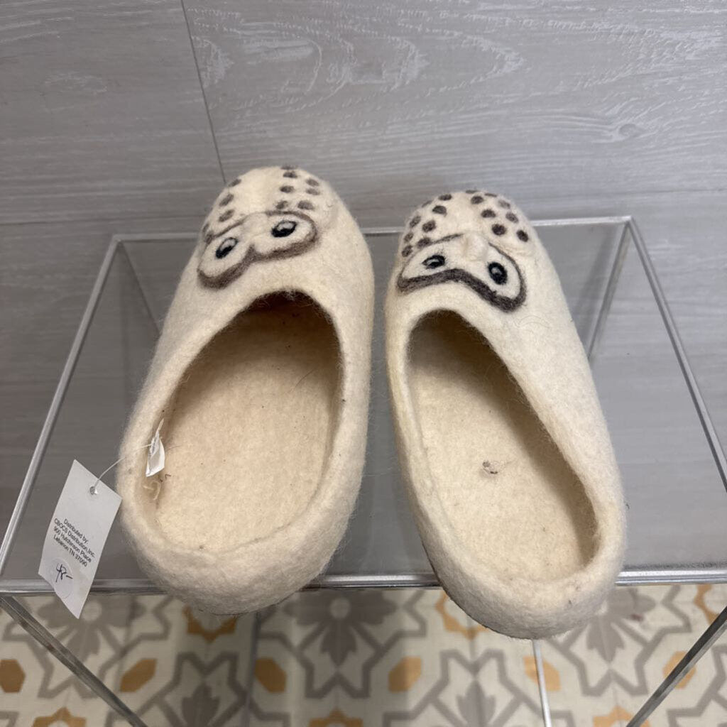 Cream 100% Wool Owl Slippers Large/ Extra Large