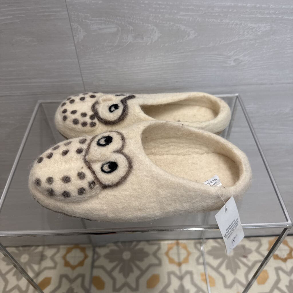 Cream 100% Wool Owl Slippers Large/ Extra Large