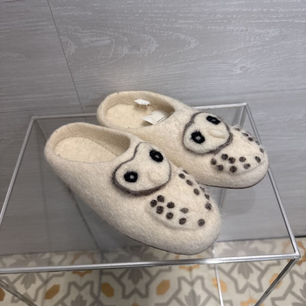 Cream 100% Wool Owl Slippers Small/ Medium