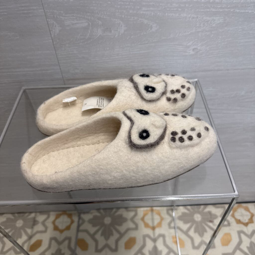 Cream 100% Wool Owl Slippers Small/ Medium