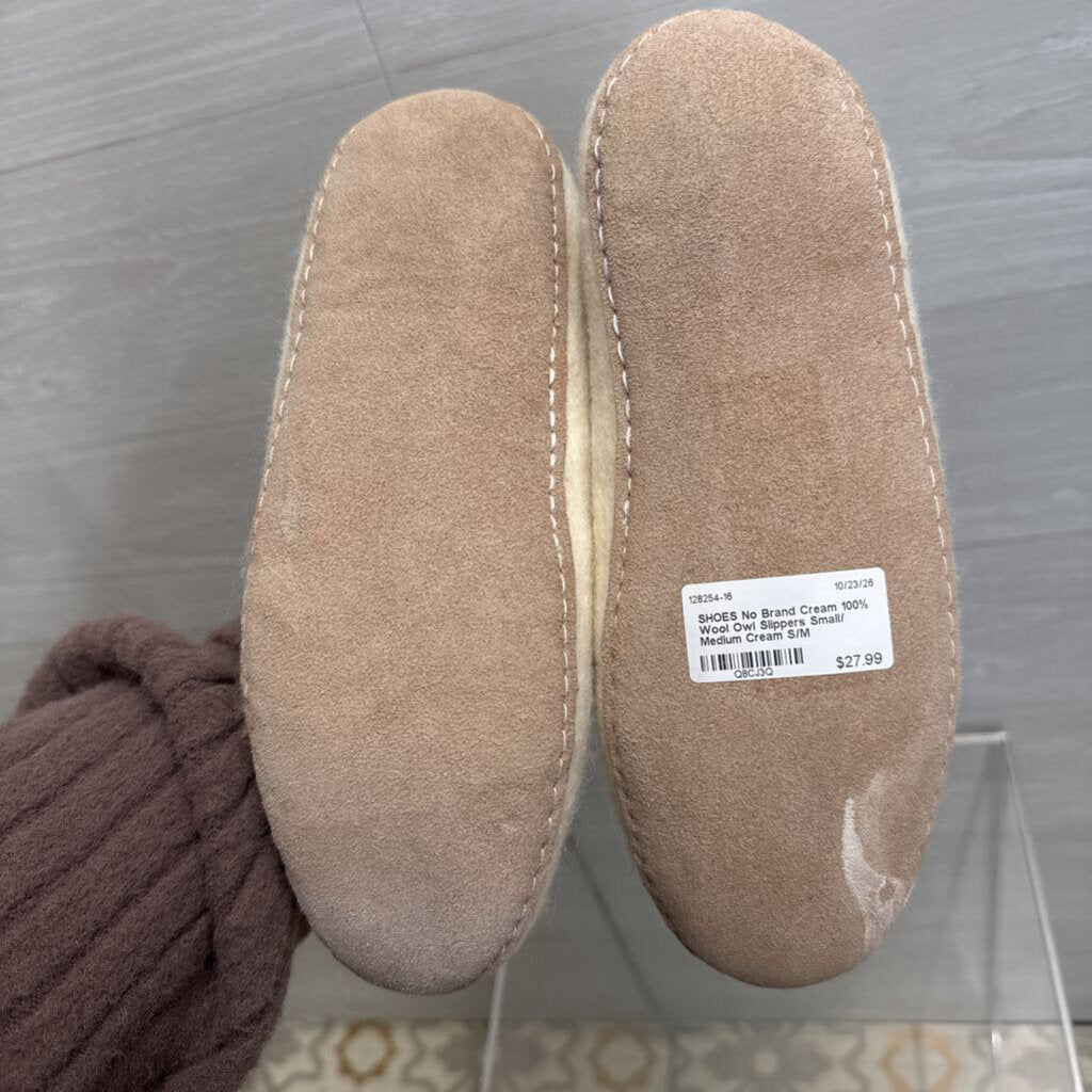 Cream 100% Wool Owl Slippers Small/ Medium