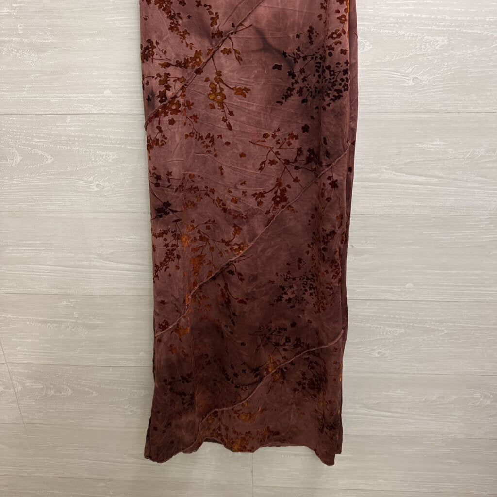 Thirty Thirty Burgundy Velvet Floral Print Maxi Dress Extra Small