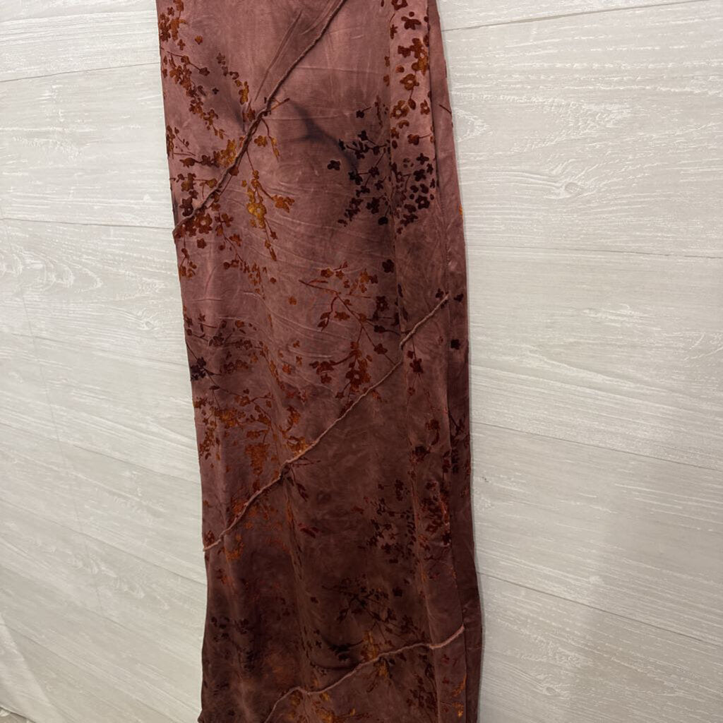Thirty Thirty Burgundy Velvet Floral Print Maxi Dress Extra Small