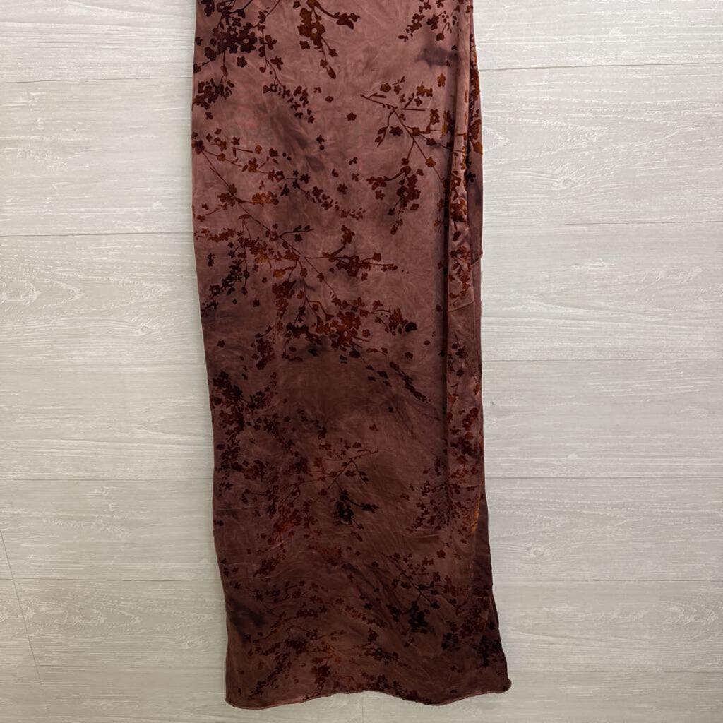 Thirty Thirty Burgundy Velvet Floral Print Maxi Dress Extra Small