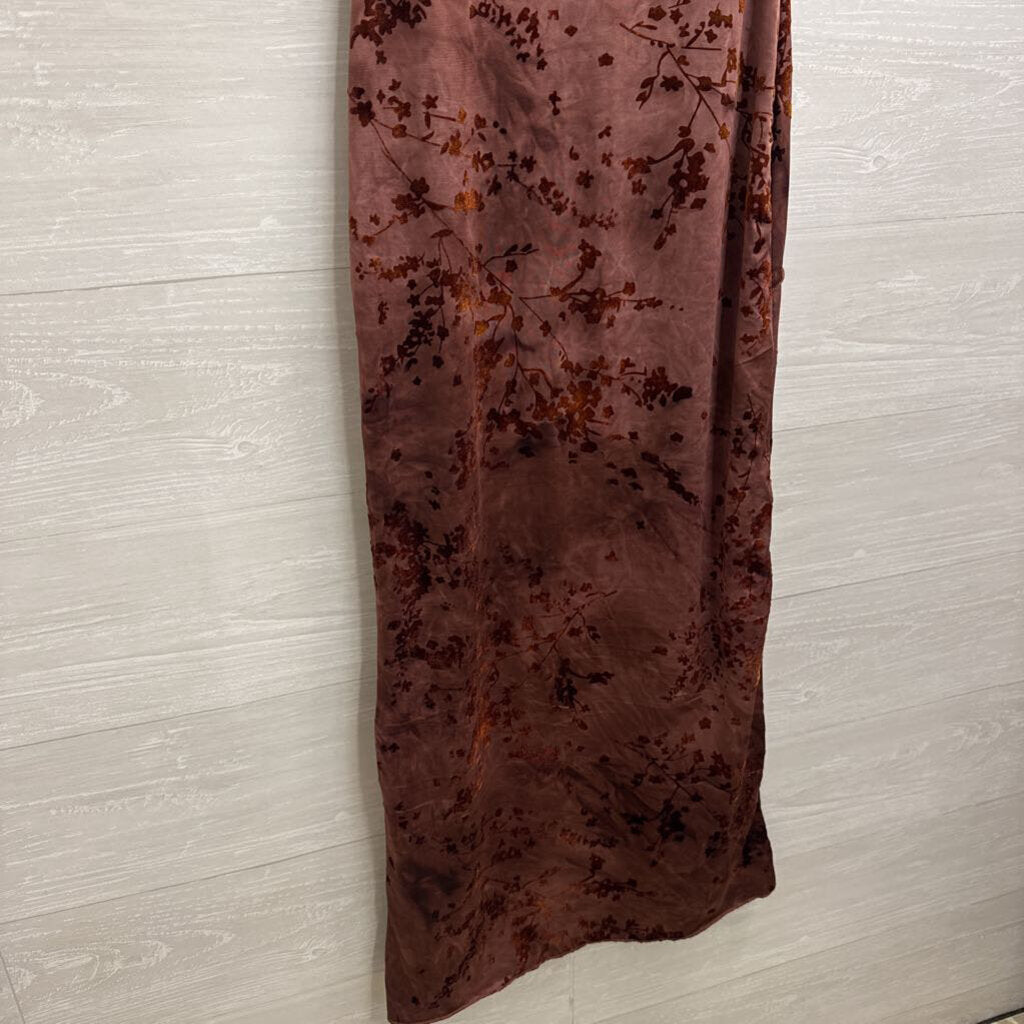 Thirty Thirty Burgundy Velvet Floral Print Maxi Dress Extra Small