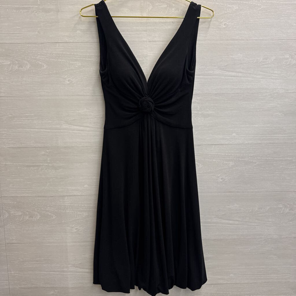 Vintage Enchante Black V Neck Rosette Detail Dress 2