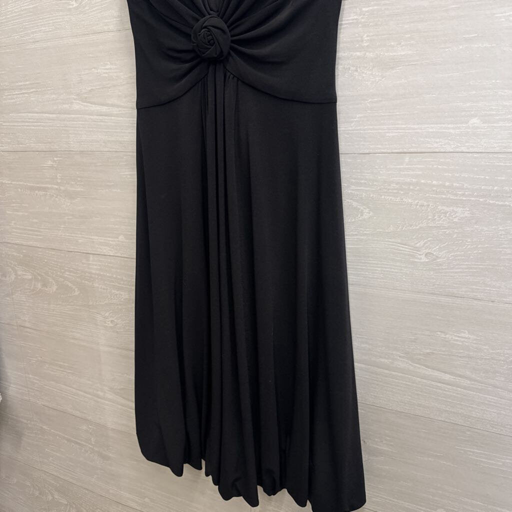 Vintage Enchante Black V Neck Rosette Detail Dress 2