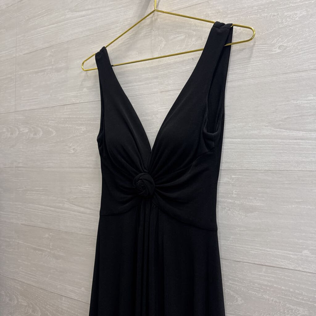 Vintage Enchante Black V Neck Rosette Detail Dress 2