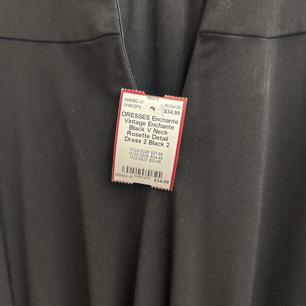 Vintage Enchante Black V Neck Rosette Detail Dress 2