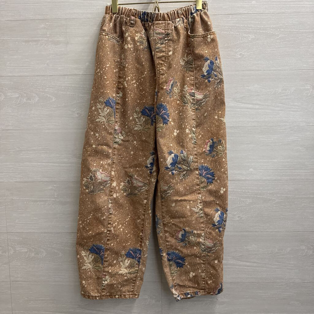 Brown/ Multi Floral Barrel Pull On Pants Medium