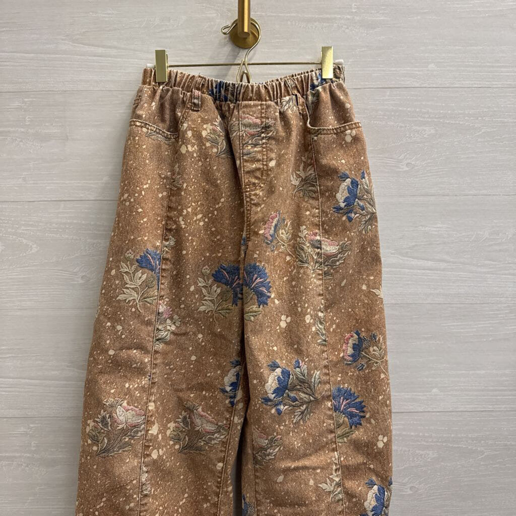 Brown/ Multi Floral Barrel Pull On Pants Medium