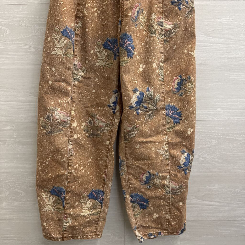 Brown/ Multi Floral Barrel Pull On Pants Medium