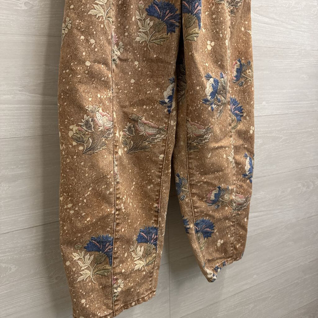Brown/ Multi Floral Barrel Pull On Pants Medium