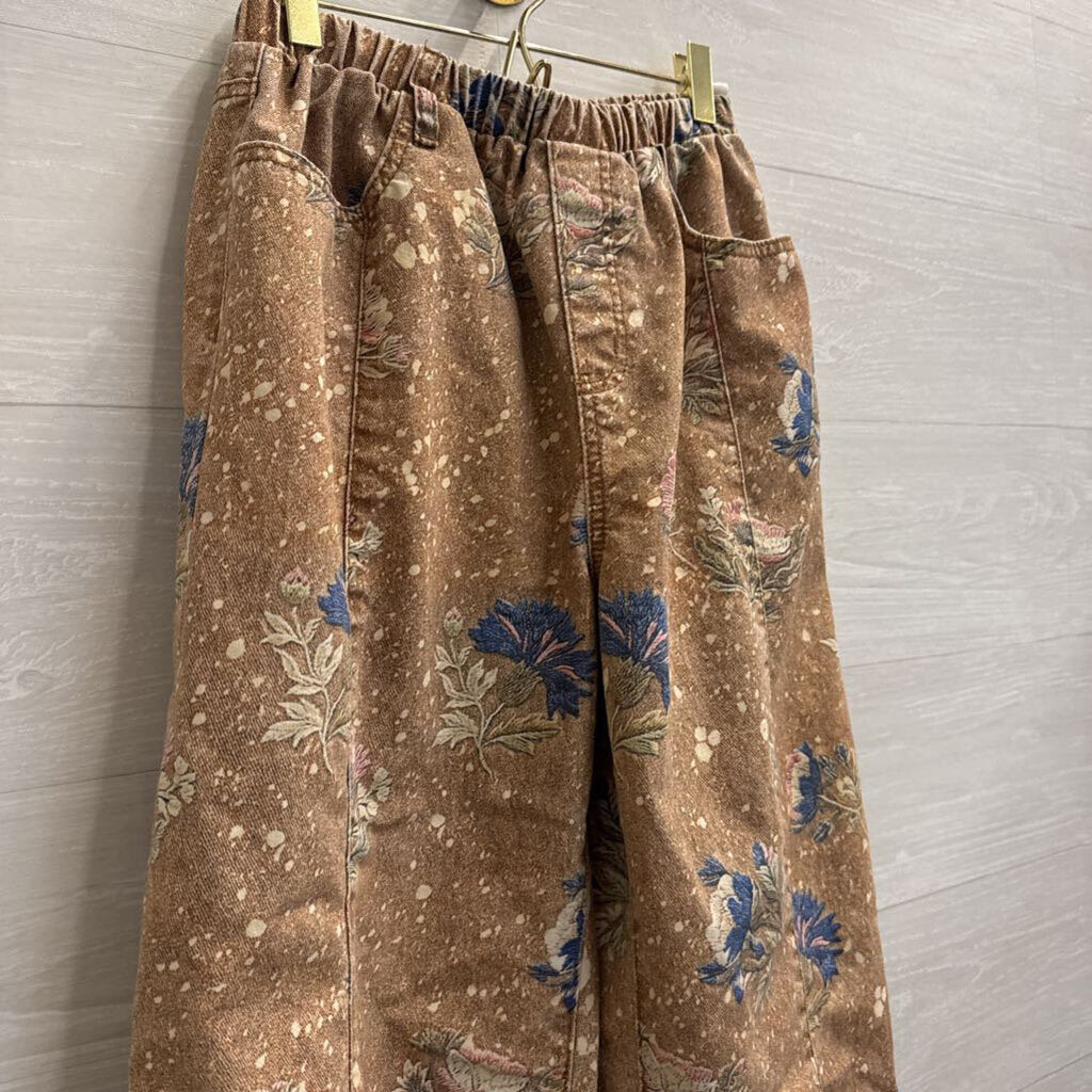 Brown/ Multi Floral Barrel Pull On Pants Medium