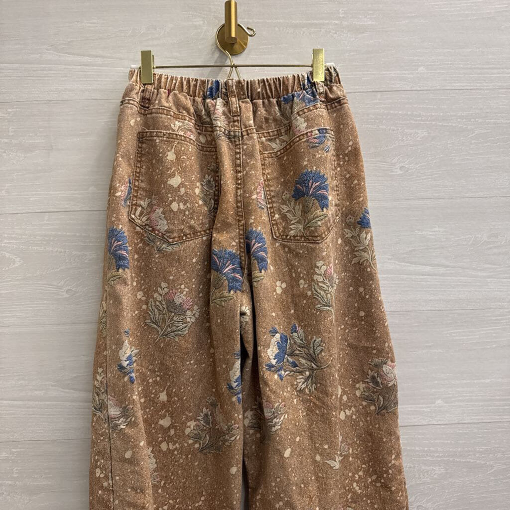 Brown/ Multi Floral Barrel Pull On Pants Medium