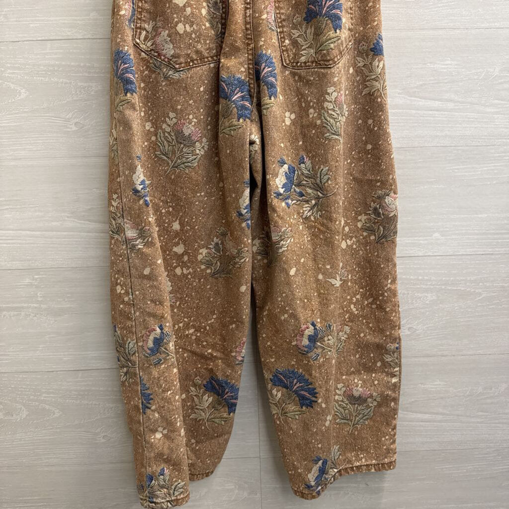 Brown/ Multi Floral Barrel Pull On Pants Medium