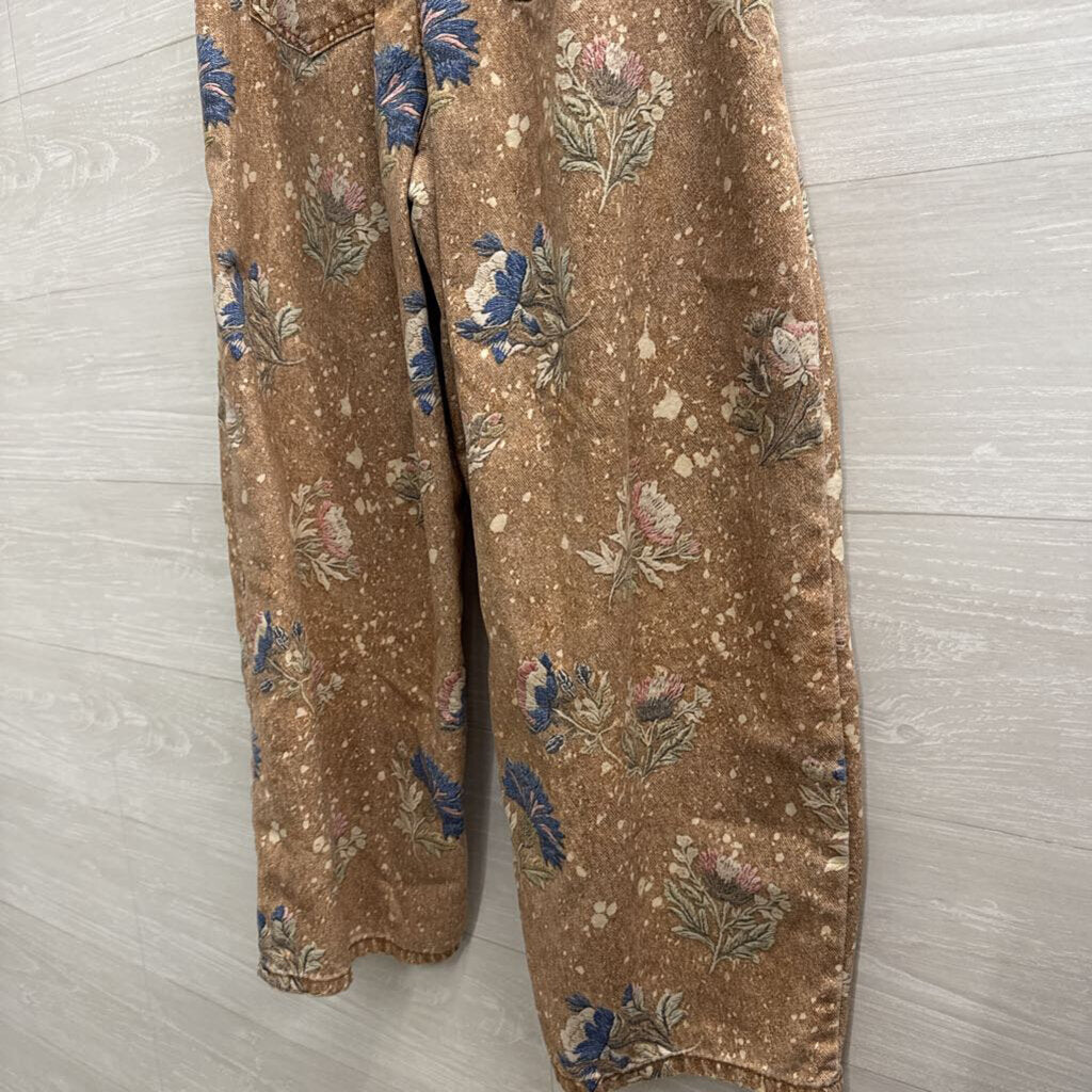 Brown/ Multi Floral Barrel Pull On Pants Medium
