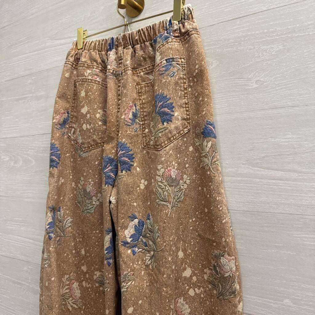 Brown/ Multi Floral Barrel Pull On Pants Medium