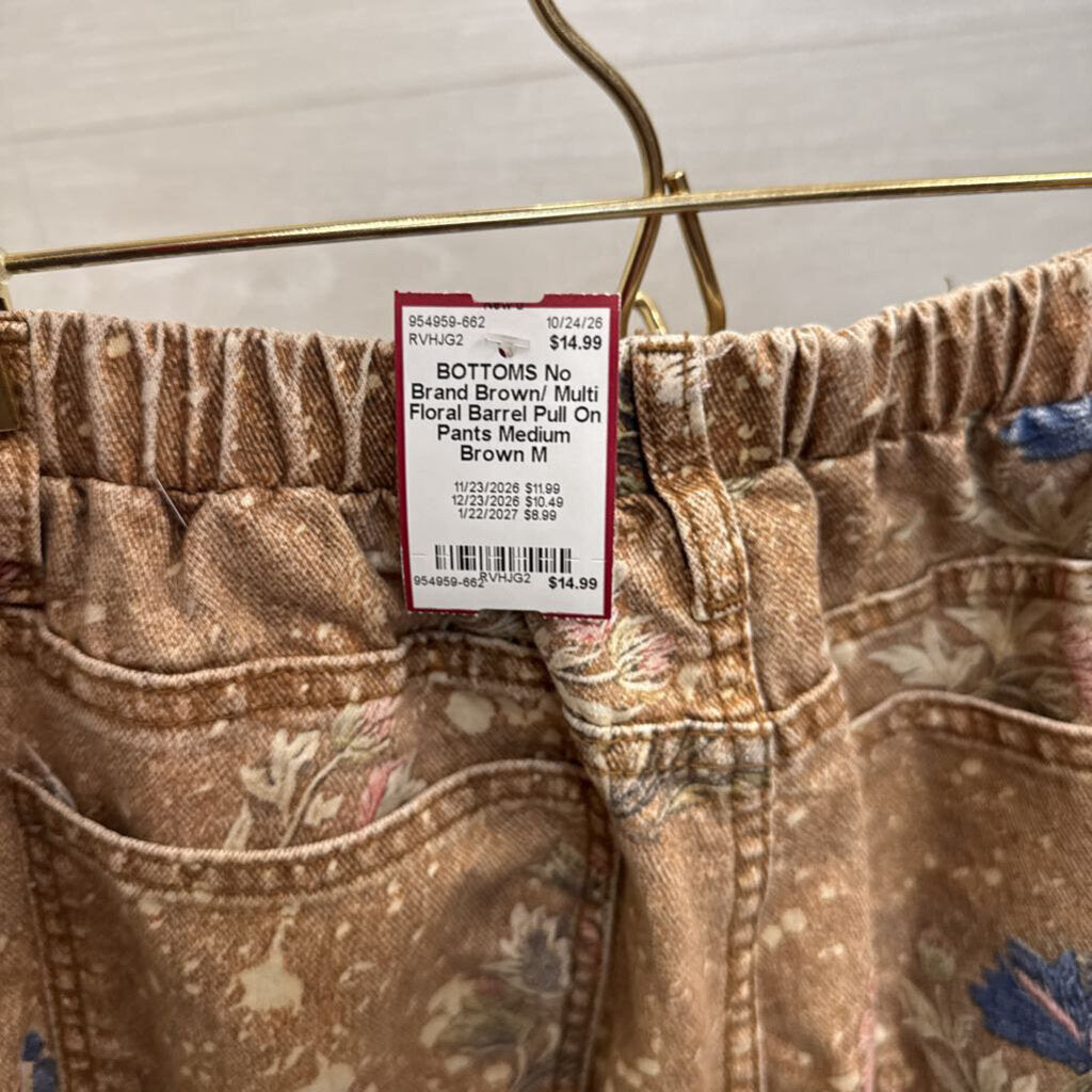 Brown/ Multi Floral Barrel Pull On Pants Medium