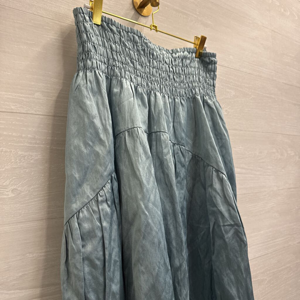 Vince Blue Silky Smocked Waist Maxi Skirt Large