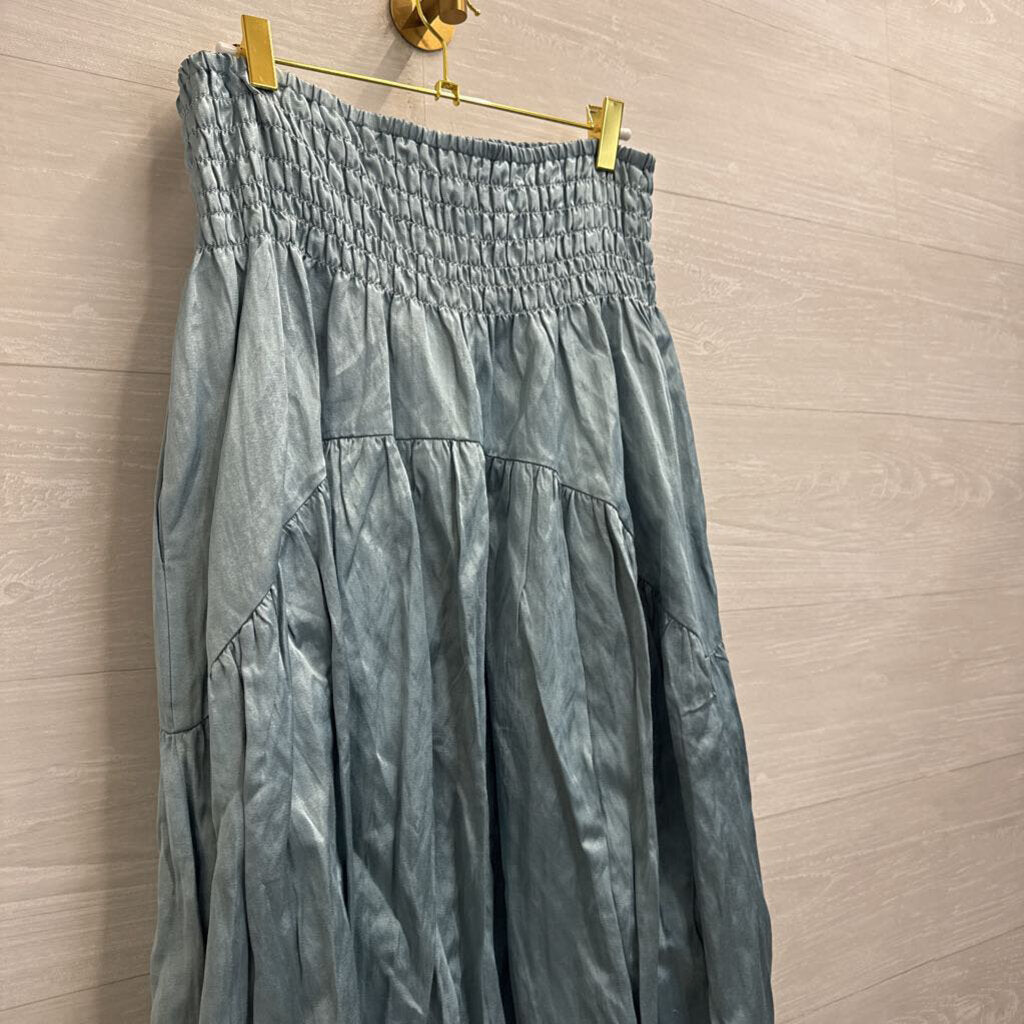 Vince Blue Silky Smocked Waist Maxi Skirt Large