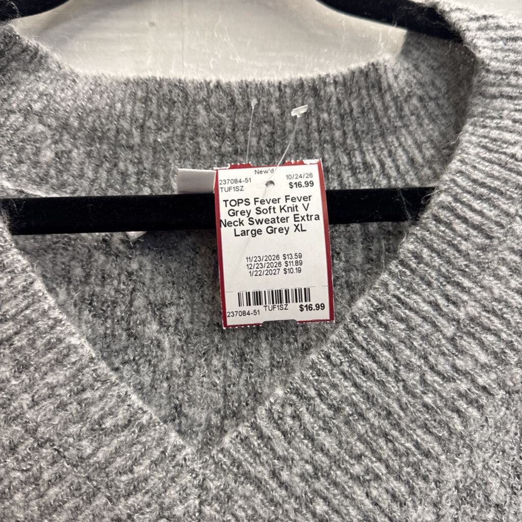 Fever Grey Soft Knit V Neck Sweater Extra Large
