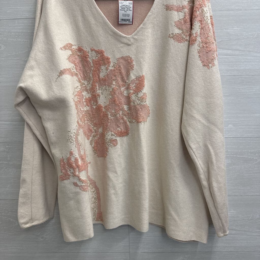 Chicos Pink Print Detail V Neck Sweater XXL