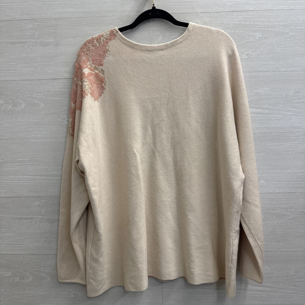 Chicos Pink Print Detail V Neck Sweater XXL