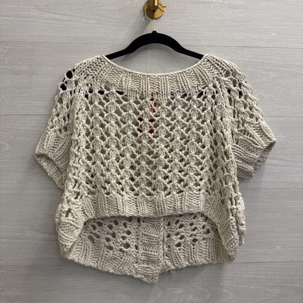 Twinkle by Wenlan Beige Open Knit Cropped Short Sleeve Top Medium
