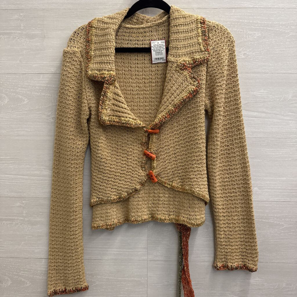 Brown/ Orange Knit Tie Wast Button Front Sweater Top Medium