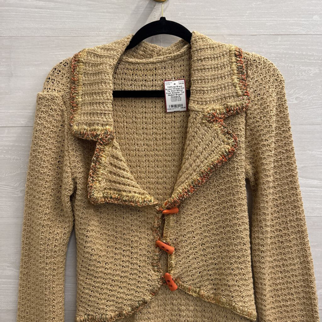 Brown/ Orange Knit Tie Wast Button Front Sweater Top Medium
