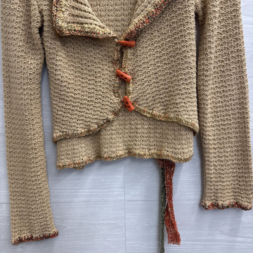 Brown/ Orange Knit Tie Wast Button Front Sweater Top Medium