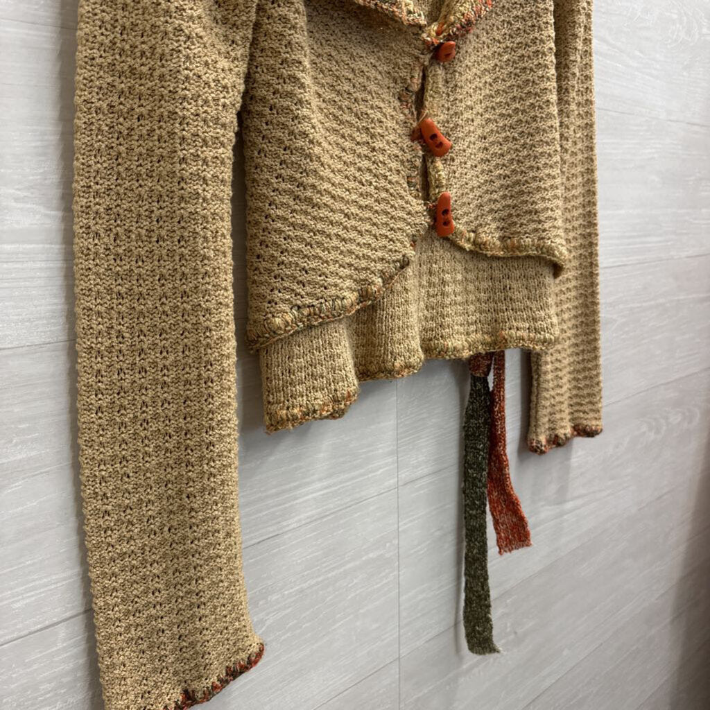 Brown/ Orange Knit Tie Wast Button Front Sweater Top Medium
