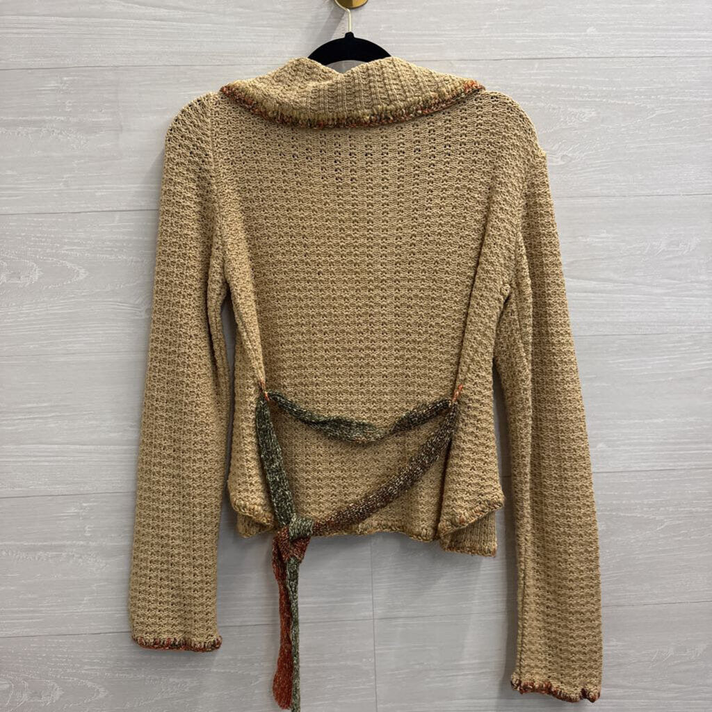 Brown/ Orange Knit Tie Wast Button Front Sweater Top Medium