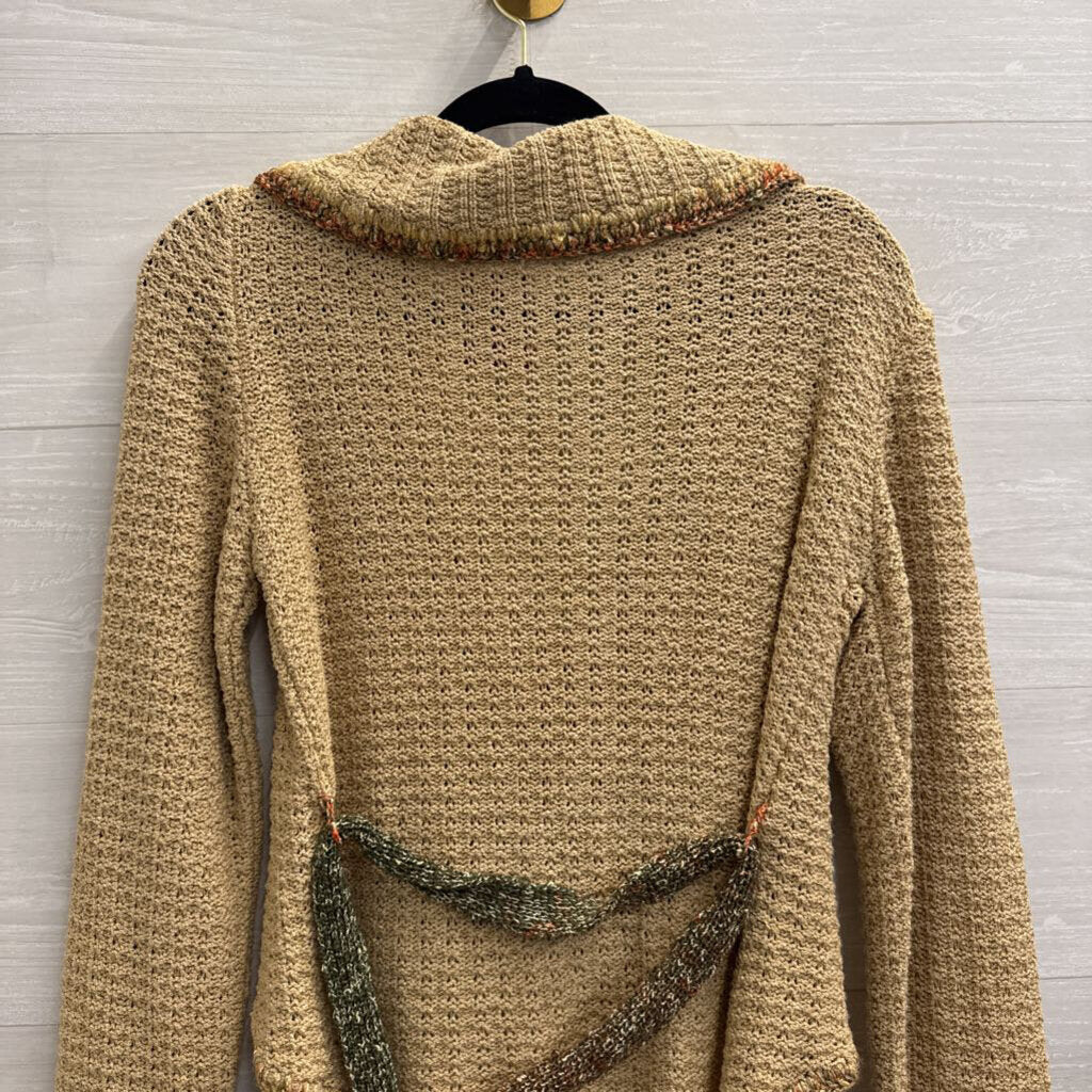 Brown/ Orange Knit Tie Wast Button Front Sweater Top Medium