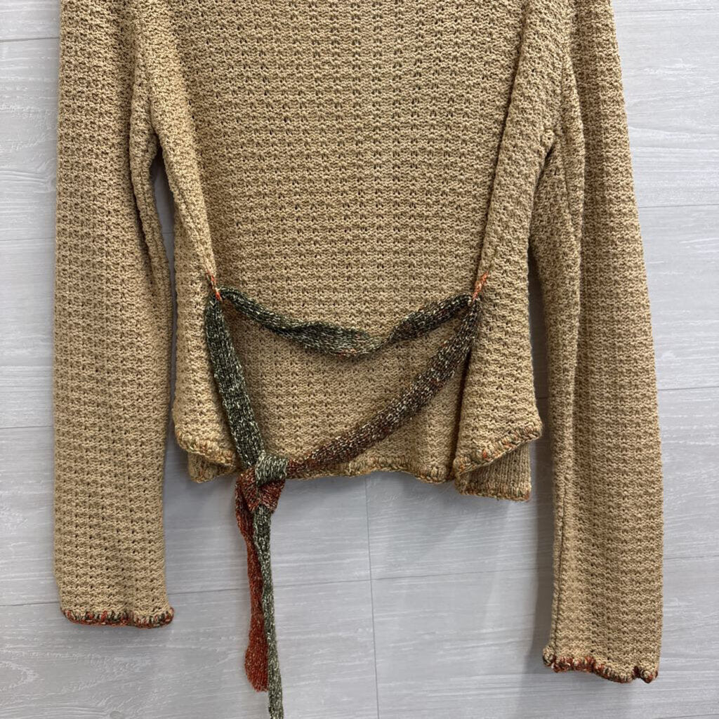 Brown/ Orange Knit Tie Wast Button Front Sweater Top Medium