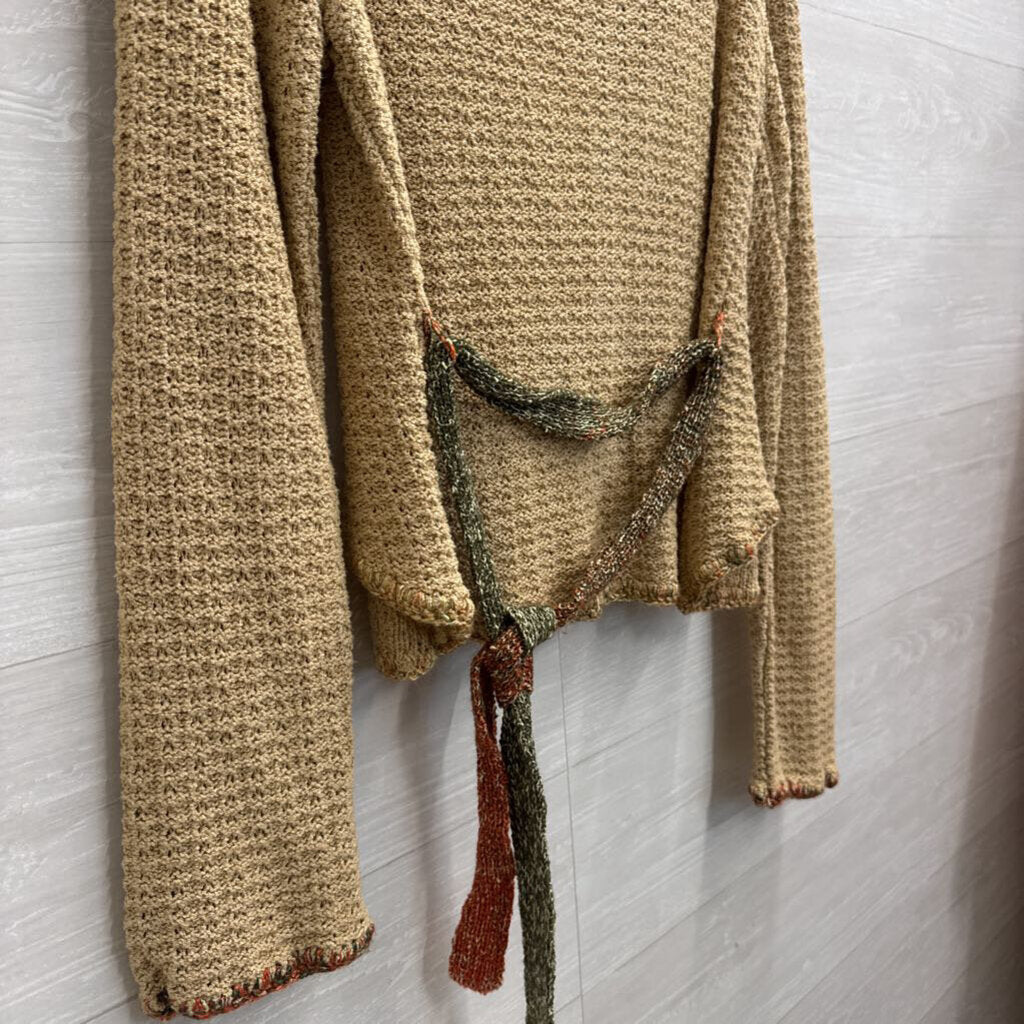 Brown/ Orange Knit Tie Wast Button Front Sweater Top Medium