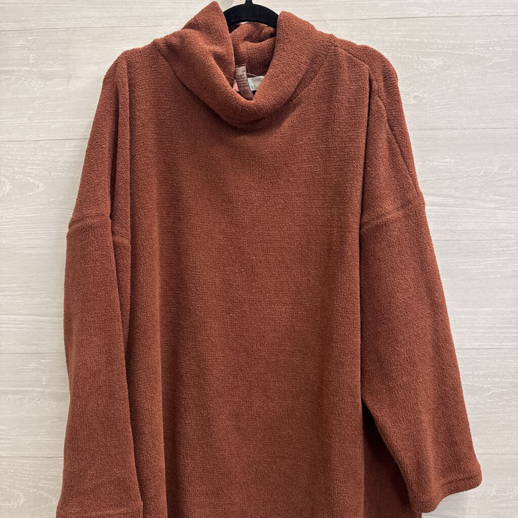 FP Beach Brown Soft Knit Long Sleeve Turtleneck Dress Large