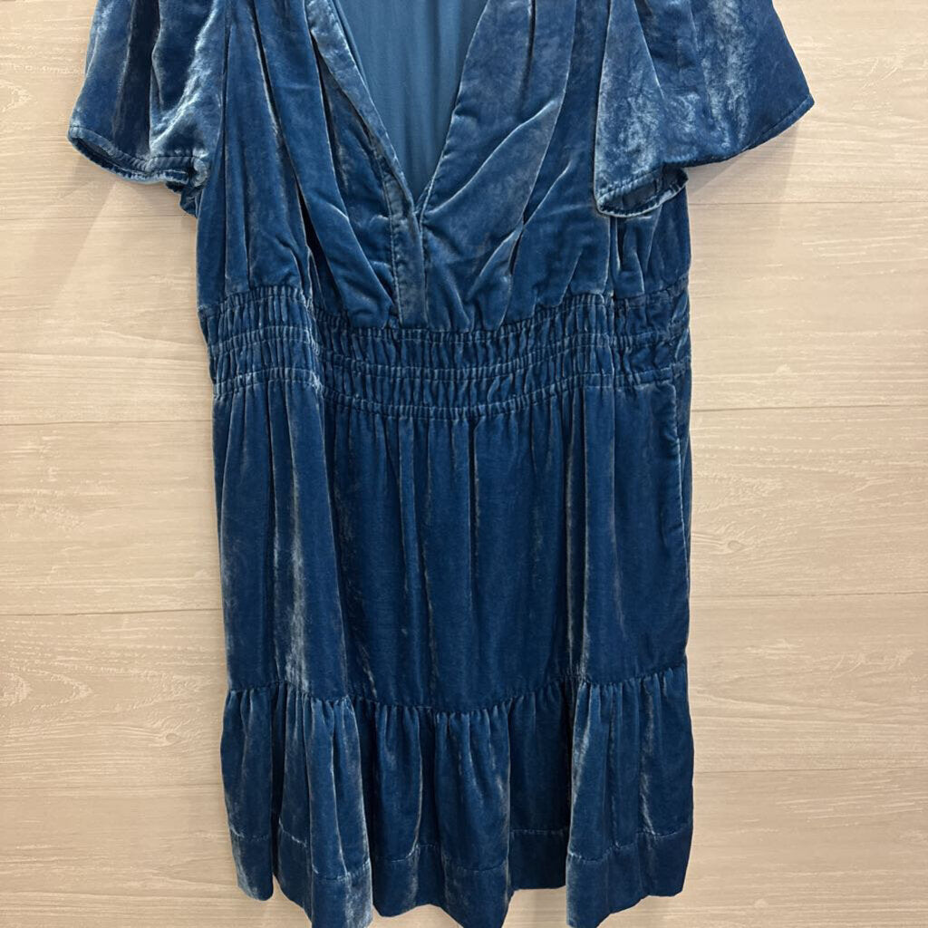 Anthropologie Blue Velvet Short Sleeve Dress Large