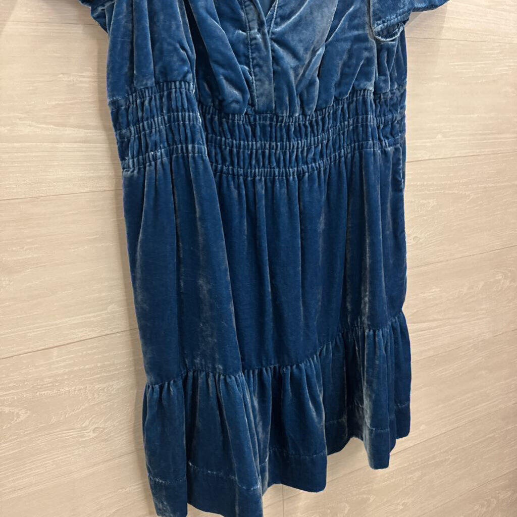 Anthropologie Blue Velvet Short Sleeve Dress Large
