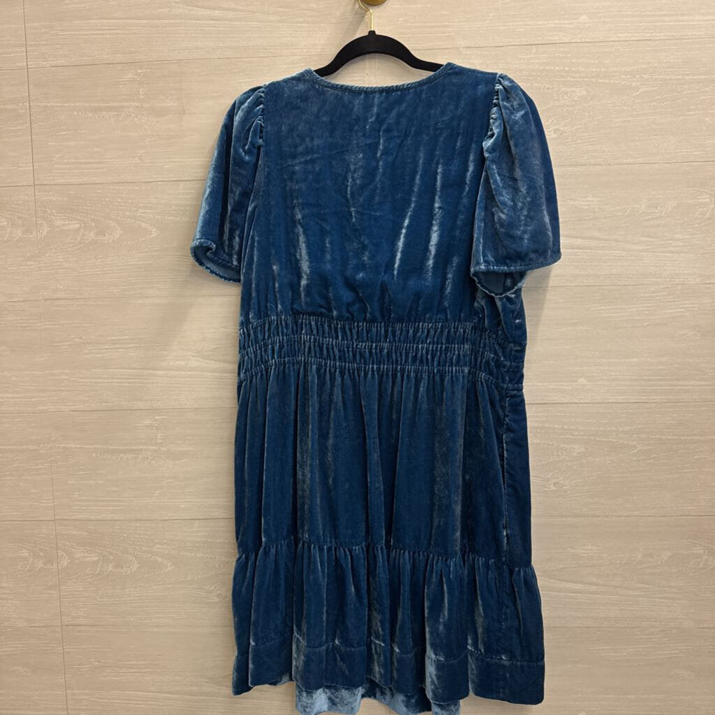Anthropologie Blue Velvet Short Sleeve Dress Large