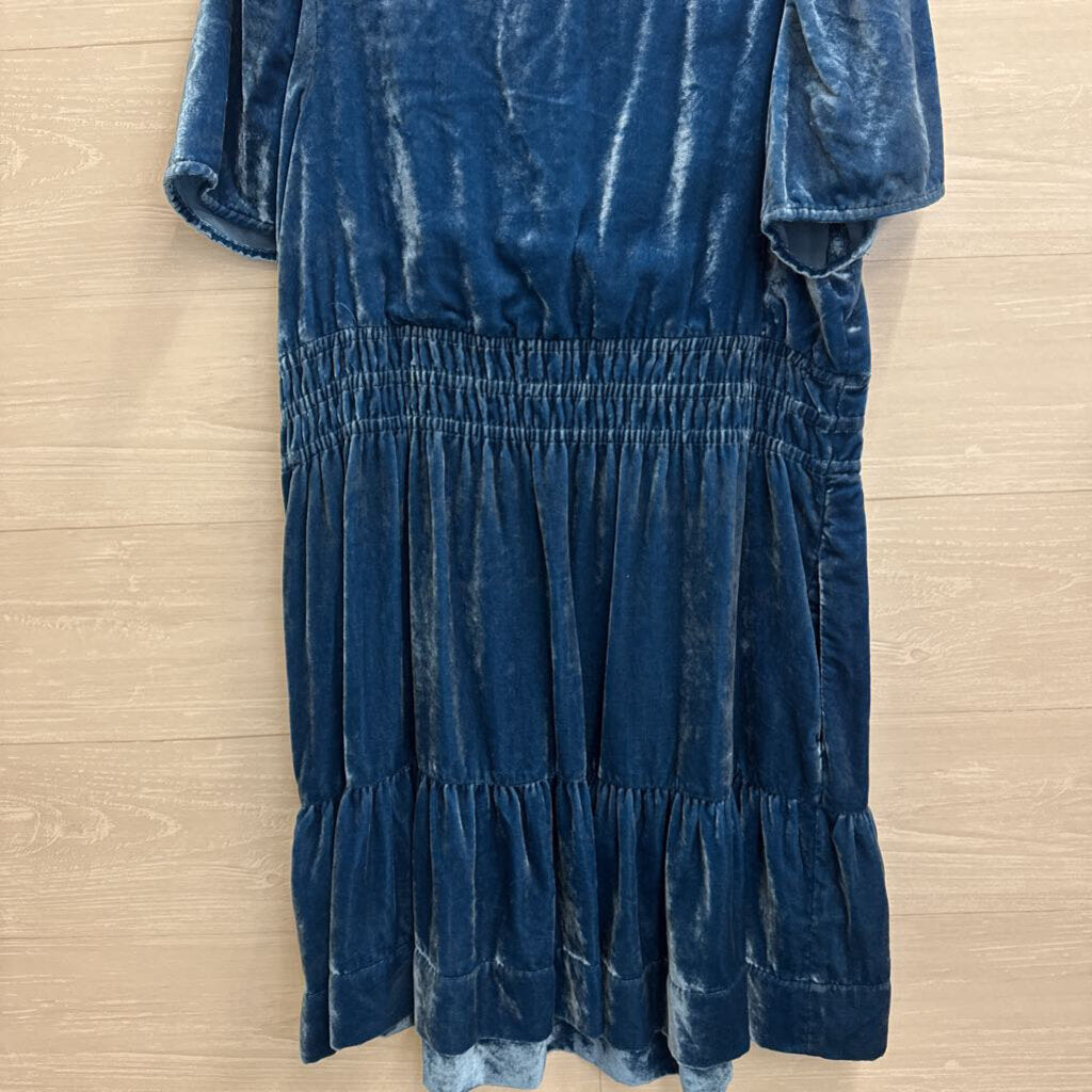 Anthropologie Blue Velvet Short Sleeve Dress Large
