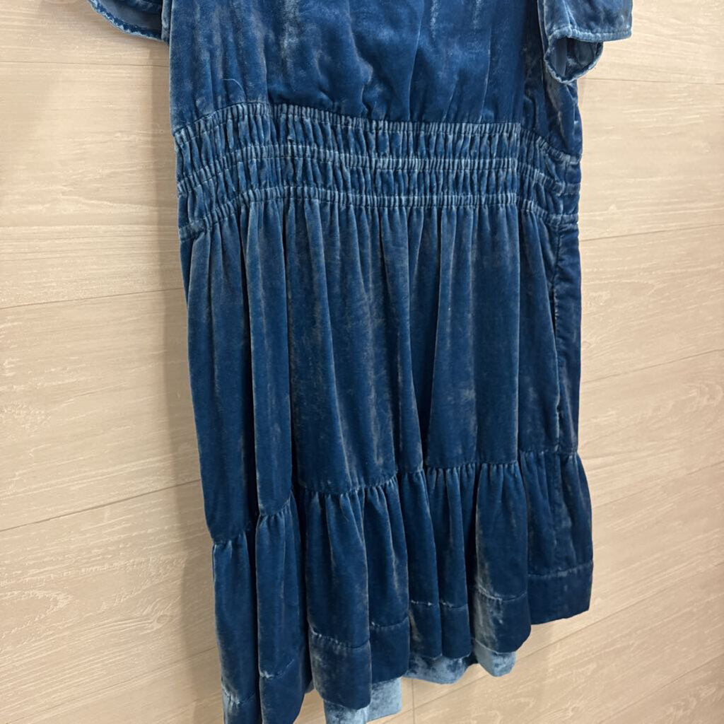Anthropologie Blue Velvet Short Sleeve Dress Large