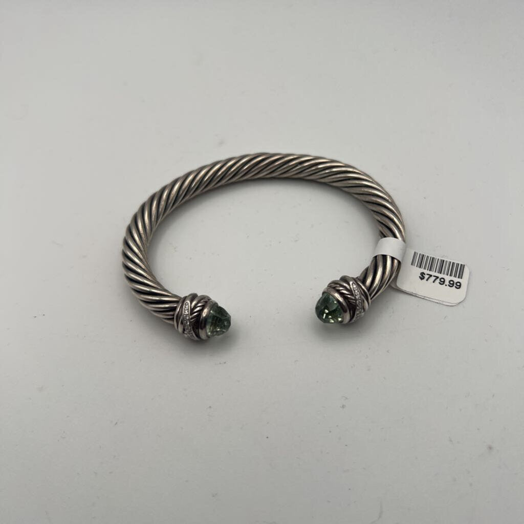 David Yurman Sterling Silver Prasiolite and Diamond Cable Classic Cuff Bracelet
