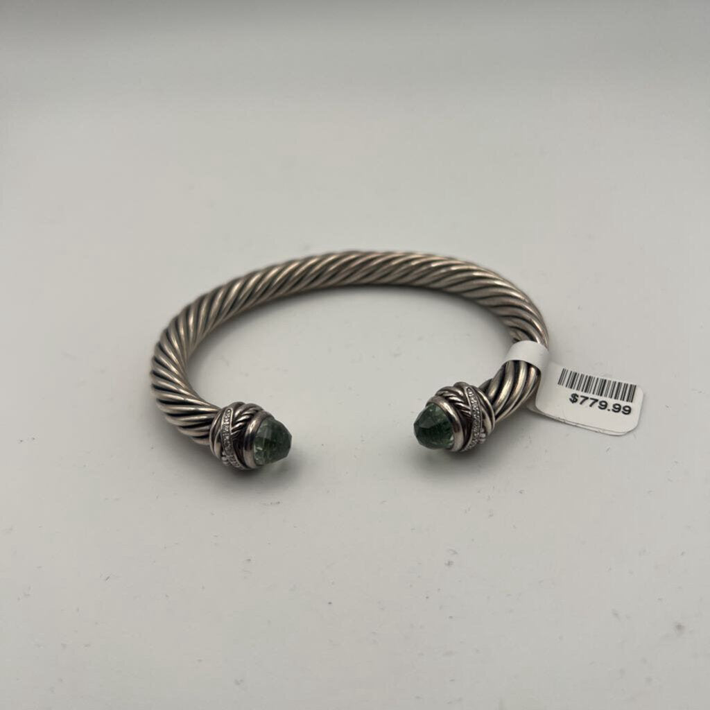 David Yurman Sterling Silver Prasiolite and Diamond Cable Classic Cuff Bracelet