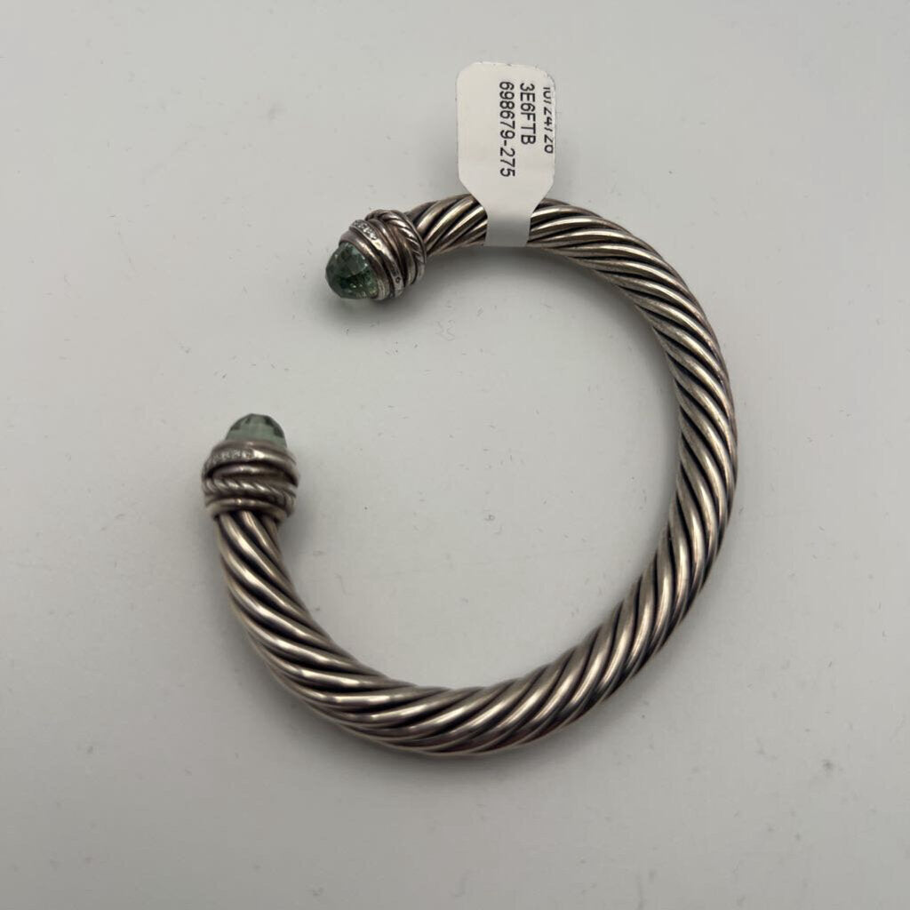 David Yurman Sterling Silver Prasiolite and Diamond Cable Classic Cuff Bracelet