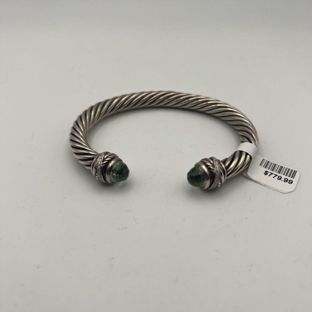 David Yurman Sterling Silver Prasiolite and Diamond Cable Classic Cuff Bracelet