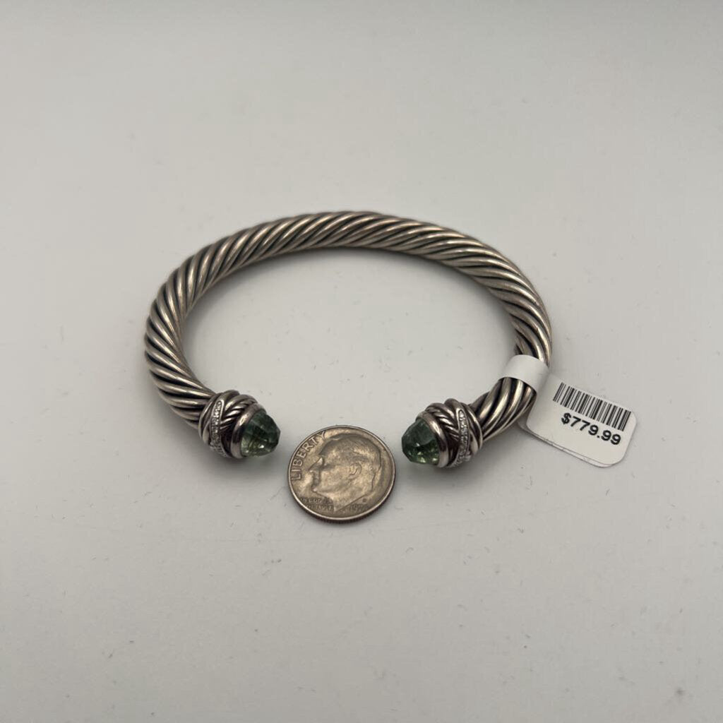 David Yurman Sterling Silver Prasiolite and Diamond Cable Classic Cuff Bracelet