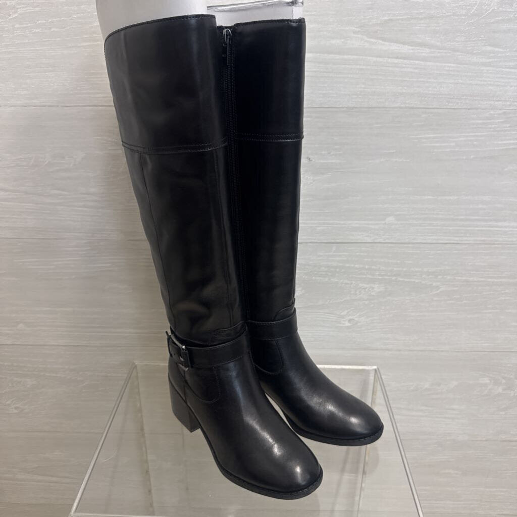 Marc Fisher Black Leather Riley Wide Calf Tall Boots 5