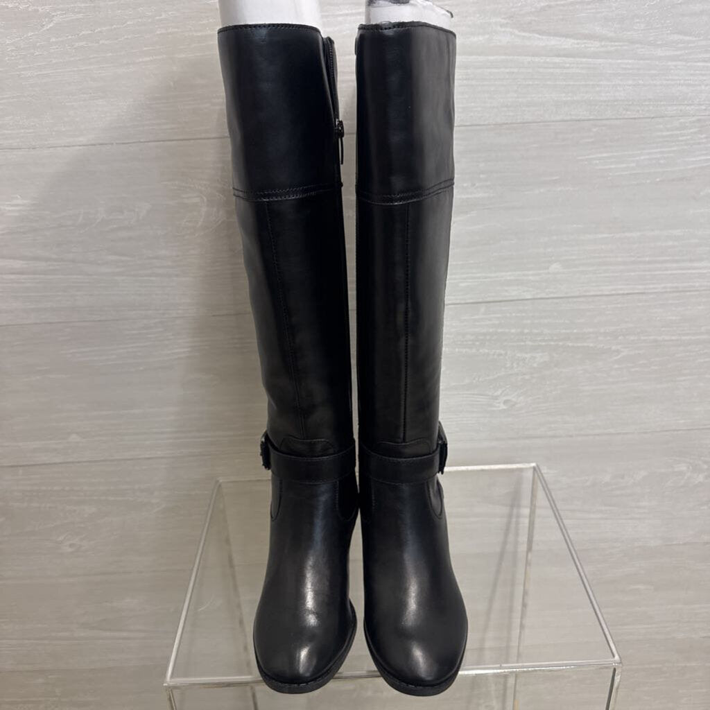 Marc Fisher Black Leather Riley Wide Calf Tall Boots 5
